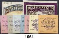 P A P I E R G E L D   -   N O T G E L D,Schlesien Guhrau Magistrat.  5, 10 und 50 Pfennig, 1, 2 und 5(2) Mark o.D.  Dießner 137.1 h, 2 a, b, c, d, e, f.  Beigegeben zwei Scheine Süsel,  G/M 1300.1 a.  LOT. 9 Scheine.