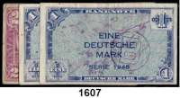 P A P I E R G E L D,BUNDESREPUBLIK DEUTSCHLAND  1(2) und 2 Deutsche Mark 1948.  Mit B-Stempel.  Ros. WBZ-14 a(2) und 15 a .  LOT. 3 Scheine.