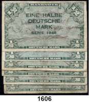P A P I E R G E L D,BUNDESREPUBLIK DEUTSCHLAND  1/2 Deutsche Mark 1948.  Mit B-Stempel.  Ros. WBZ-13 a.  LOT. 7 Scheine.