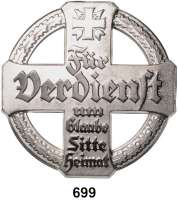 Orden, Ehrenzeichen, Militaria, Zeitgeschichte,Zeitgeschichte  -  Militaria  Preußen,  Versilbertes Weißmetall Steckabzeichen für Verdienst um Glaube, Sitte, Heimat.  53 mm.