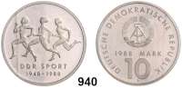 Deutsche Demokratische Republik,  10 Mark 1988.   40 Jahre Sportbund der DDR.  Materialprobe in Silber.