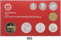 Deutsche Demokratische Republik,K U R S S Ä T Z E  Kurssatz 1984.  1 Pfennig bis 5 Mark Brandenburger Tor.