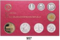 Deutsche Demokratische Republik,K U R S S Ä T Z E  Kurssatz 1987.  1 Pfennig bis 5 Mark Brandenburger Tor.