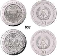 Deutsche Demokratische Republik,  20 Mark 1987.  Stadtsiegel Berlin - Variante 1 und 2.  Im Originaletui mit Zertifikat.