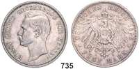 R E I C H S M Ü N Z E N,Hessen, Großherzogtum Ernst Ludwig 1892 - 1918 5 Mark 1895.  Jaeger 73.