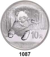 AUSLÄNDISCHE MÜNZEN,China Volksrepublik seit 1949 10 Yuan 2014 (Silberunze).  Panda mit Zweig.  In Kapsel.
