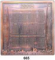 M E D A I L L E N,Numismatik  Einseitige Bronzeplakette 2005.  Kalender-Plakette der Münze Berlin.  Am unteren Rand 