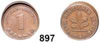B U N D E S R E P U B L I K,Verprägungen und Kuriositäten  1 Pfennig 1949 J.  Verprägung - Dezentriert 10 %.  18 mm.  2 g.  Jaeger 376.