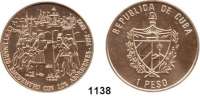 AUSLÄNDISCHE MÜNZEN,Kuba  1 Peso 1990 (Kupfer).  500 Jahre Amerika - Begegnung mit Kariben auf Guanahani.  Schön A 254.  KM 471.