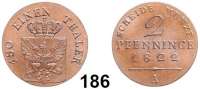 Deutsche Münzen und Medaillen,Preußen, Königreich Friedrich Wilhelm III. 1797 - 1840 2 Pfennig 1822 A.  Olding 190.  AKS 34.  Jg. 43.
