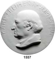 MEDAILLEN AUS PORZELLAN,Andere Hersteller KPM-Berlin Einseitige weiße Medaille o.J. (220 mm).  Freiherr vom Stein.