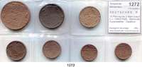 P O R Z E L L A N M Ü N Z E N,D E U T S C H E S     R E I C H  10 Pfennig bis 5 Mark braun o.J. (1920)/1920.  Stehende Kurschwerter.  Gipsform.  SATZ. 7 Stück.  Scheuch 11.a bis 17.a.  Menzel 5077.3,8,14,19,24,29,33.
