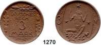 P O R Z E L L A N M Ü N Z E N,D E U T S C H E S     R E I C H  3 Mark o.J.(1920) braun.  Gipsform.  Liegende Kurschwerter.  Menzel 5077.27.