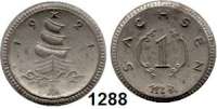 P O R Z E L L A N M Ü N Z E N,S A C H S E N  1 Mark 1921 braun.  Vollversilbert.  Menzel 22281.15.