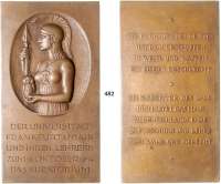 M E D A I L L E N,Akademien, Schulen, Universitäten Bronzeplakette 1914 (Rudolf Bosselt). Gründung der Universität Frankfurt am Main. In einem Oval Athena von Ägis, Helm, Lanze und Eule, darunter 5 Textzeilen. / 9 Textzeilen. 148 x 81 mm. 414,8 g. Im Originaletui. Diese Plakette wurde als Ehrengabe für die Festgäste der Eröffnungsfeier übergeben.