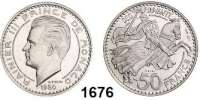 AUSLÄNDISCHE MÜNZEN,Monaco Rainier III. 1949 - 2005 50 Francs 1950.  Essai.  Silber.  10,06 g.  KM E 31.  Auflage 500 Exemplare.