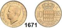 AUSLÄNDISCHE MÜNZEN,Monaco Rainier III. 1949 - 2005 10 Francs 1950.  Essai.  Aluminium-Bronze.  KM E 24.  Auflage 1.100 Exemplare.