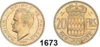 AUSLÄNDISCHE MÜNZEN,Monaco Rainier III. 1949 - 2005 20 Francs 1950.  Essai.  Aluminium-Bronze.  KM E 27.  Auflage 1.700 Exemplare.