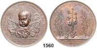 AUSLÄNDISCHE MÜNZEN,Frankreich Ludwig XVIII. 1814 - 1824 Bronzemedaille 1820 (Barré).  Auf die Geburt des Herzogs von Bordeaux (Henri d'Artois).  Kindeskopf auf Engelsflügeln.  41 mm.  36,46 g.