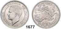 AUSLÄNDISCHE MÜNZEN,Monaco Rainier III. 1949 - 2005 100 Francs 1950.  Essai.  Kupfer-Nickel.  KM E 33.  Auflage 1.700 Exemplare.