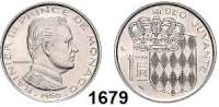 AUSLÄNDISCHE MÜNZEN,Monaco Rainier III. 1949 - 2005 1 Franc 1960.  Essai.  Nickel.  Schön 24 a.  KM E 38.