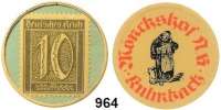 Notmünzen; Marken und Zeichen,0 Kulmbach (Bayern) Mönchshof A. G. Briefmarkenkapselgeld. 10 Pfennig Ziffer o.J. MUG türkis. Menzel 14032.?