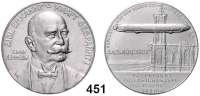 M E D A I L L E N,Luftfahrt - Raumfahrt Luftschiffahrt Aluminiummedaille 1908 (Wernstein, geprägt aus den Resten des Luftschiffs Z 4). Auf das LZ 4-Unglück bei Echterdingen. Brustbild des Grafen n. h. r. / Zeppelin vor dem Straßburger Münster. 33 mm. 5,89 g. Kaiser 303. Slg. Joos a.179.