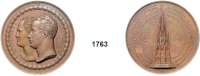 AUSLÄNDISCHE MÜNZEN,Russland Alexander I. 1801 - 1825 Bronzemedaille 1818 (Henri François Brandt).  Grundsteinlegung des Siegesdenkmals auf dem Tempelhofer Berg bei Berlin zu den Befreiungskriegen 1813-1815. Doppelporträt links mit dem König von Preußen. / Ansicht des von Schinkel geschaffenen eisernen Denkmals im Grundriß des Eisernen Kreuzes (daher 