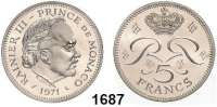 AUSLÄNDISCHE MÜNZEN,Monaco Rainier III. 1949 - 2005 5 Francs 1971.  Piedfort-Prägung.  Kupfer-Nickel.  Schön 26 a.  Auflage 1000 Exemplare.  Mit Zertifikat.