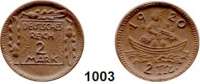 P O R Z E L L A N M Ü N Z E N,D E U T S C H E S     R E I C H  2 Mark 1920 hellbraun (26 mm).  Fälschung des 2 Markstückes.  Ohne Kurschwerter (!).  Zu Menzel 5077.21.