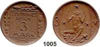 P O R Z E L L A N M Ü N Z E N,D E U T S C H E S     R E I C H  3 Mark o.J.(1920) braun.  Gipsform.  Liegende Kurschwerter.  Menzel 5077.27.