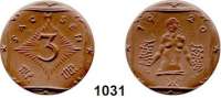 P O R Z E L L A N M Ü N Z E N,S A C H S E N  3 Mark 1920 braun.  Gipsform  Menzel 22281.23.