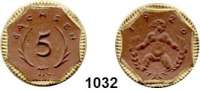 P O R Z E L L A N M Ü N Z E N,S A C H S E N  5 Mark 1920 braun, Rand vergoldet.  Gipsform.  Menzel 22281.31.