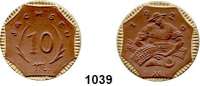 P O R Z E L L A N M Ü N Z E N,S A C H S E N  10 Mark 1920 braun, Rand vergoldet.  Gipsform.  Menzel 22281.42.