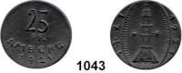 P O R Z E L L A N M Ü N Z E N,S T Ä D T E M Ü N Z E N Amberg 25 Pfennig 1921 schwarz (durch zu langes Brennen).  Gipsform.  Menzel 474.1.