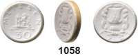 P O R Z E L L A N M Ü N Z E N,S T Ä D T E M Ü N Z E N Meissen 30 Pfennig 1921 weiß, nur der rundumlaufende Außenrand ist vergoldet..  Menzel 16521.?.  Nicht im Scheuch gelistet.