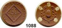 P O R Z E L L A N M Ü N Z E N,S T Ä D T E M Ü N Z E N Weixdorf-Lausa 50 Pfennig 1921 braun, Rand und die fünf Strahlenbündel gold.  Menzel 26467.7