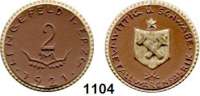 P O R Z E L L A N M Ü N Z E N,F I R M E N M Ü N Z E N Lengefeld 2 Mark 1921 braun, Rand, Stadtwappen und fünfstrahliger Stern gold.  Gipsform.  Wittig und Schwabe.  Menzel 14924.7.