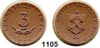 P O R Z E L L A N M Ü N Z E N,F I R M E N M Ü N Z E N Lengefeld 3 Mark 1921 braun, Rand vergoldet.  Menzel 14924.11.