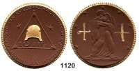 P O R Z E L L A N M Ü N Z E N,SPENDENMÜNZEN VON VERBÄNDEN UND VEREINEN Berlin 10 Mark o.J.(1921) braun, Rand, Stahlhelm und die beiden Kruckenkreuzer gold.  Einheitsverband.  Gipsform.
