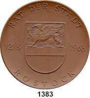 MEDAILLEN AUS PORZELLAN,Staatliche Porzellan-Manufaktur MEISSEN Rostock 1968 braun (145 mm).  750 Jahre Rostock.  W. 4400.1.0.  Auflage 250 Exemplare.  Im Originaletui 