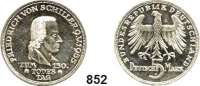 B U N D E S R E P U B L I K,  5 Mark 1955 F.  Jaeger 389.  Friedrich von Schiller.