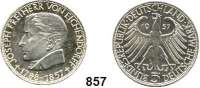 B U N D E S R E P U B L I K,  5 Mark 1957 J.  Jaeger 391.  Joseph Freiherr von Eichendorff.