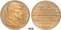 AUSLÄNDISCHE MÜNZEN,Tschechoslowakei Republik 1918 - 1939 Bronzemedaille 1935 (O. Spaniel, geprägt in Kremnitz).  Auf Präsident Masaryk zu seinem 85. Geburtstag.  50 mm.  45,08 g.