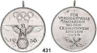 M E D A I L L E N,Olympiade Berlin 1936 Offizielle Olympia-Erinnerungsmedaille von 1936. Eisen versilbert mit Öse. 37 mm.