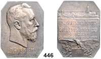 M E D A I L L E N,Schützen Frankfurt am Main Achteckige Silberplakette 1912 (Korschann). 17. Deutsches Bundes- und Goldenes Jubiläumsschiessen. Kopf des Protektors Prinz Heinrich von Preußen. / Stadtansicht, Texttafel, darunter Adler mit ausgebreiteten Flügeln. 41,4 x 31 mm. 26,21 g. Steulmann XVII/4.