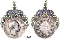 M E D A I L L E N,Schützen Neuruppin Silbermedaille mit aufgesetzter Verzierung 1896. Schützengilde zu Neuruppin. Dem II. Jubelritter. 44 x 55 mm. 22,46 g.