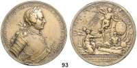 Deutsche Münzen und Medaillen,Preußen, Königreich Friedrich II. der Große 1740 - 1786 Bronzemedaille 1757.  Auf die Schlacht bei Prag.  Belorbeertes Brustbild im Harnisch nach rechts. /  Viktoria über Trophäen schleudert Blitze auf die vor ihr kniende Bohemia.  48 mm.  37,16 g.  Olding 604 b.