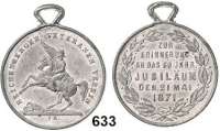 Orden, Ehrenzeichen, Militaria, Zeitgeschichte,Zeitgeschichte  -  Militaria  Zinnmedaille mit angeprägter Öse 1871 (J. R.).  Reichenberger Veteranen Verein.  Zur Erinnerung an das 50jährige Jubiläum.  31 mm.  9,48 g.
