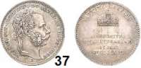 Österreich - Ungarn,Habsburg - Lothringen Franz Josef I. 1848 - 1916 Silber-Jeton 1867 A. Auf die Krönung zum ungarischen König in Budapest. Kopf nach rechts. / Ungarische Krone über vier Textzeilen. 20,5 mm. 3,30 g. Frühwald II/3 b. Slg. Montenuovo 2712.